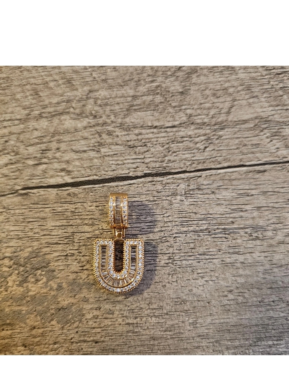 Gold U-Shape Pavé CZ Pendant Necklace Charm
